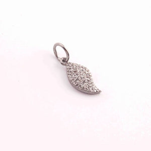 1 PC Antique Finish Pave Diamond Designer "Leaf" Pendant - 925 Sterling Silver, Vermeil ,Yellow & Rose Gold - Diamond Pendant 7mmx17mm PD1621