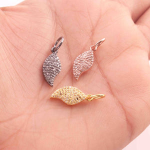 1 PC Antique Finish Pave Diamond Designer "Leaf" Pendant - 925 Sterling Silver, Vermeil ,Yellow & Rose Gold - Diamond Pendant 7mmx17mm PD1621