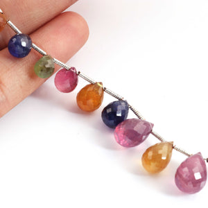 1 Strand AAA Quality Multi Sapphire Corundum Faceted Tear Drop Briolette 7mmx5mm-12mmx8mm-5  inches-BR1437 - Tucson Beads