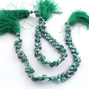 1  Strand Green Silverite Faceted Briolettes -Heart Shape  Briolettes -7mm -8mm-10 Inches BR317 - Tucson Beads