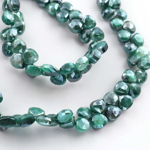 1  Strand Green Silverite Faceted Briolettes -Heart Shape  Briolettes -7mm -8mm-10 Inches BR317 - Tucson Beads