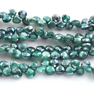 1  Strand Green Silverite Faceted Briolettes -Heart Shape  Briolettes -7mm -8mm-10 Inches BR317 - Tucson Beads