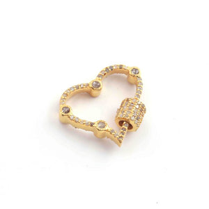 1 Pc Pave Diamond Heart Shape Designer Carabiner - Diamond Lock with Screw On Mechanism 24mmx20mm C00329 - Tucson Beads