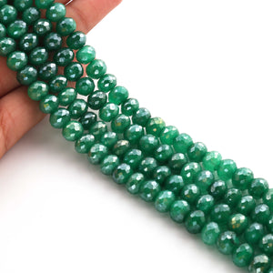 1  Strand  Green Onyx Silver Coated Faceted Rondelles - 9mm 13.5 Inches BR404 - Tucson Beads