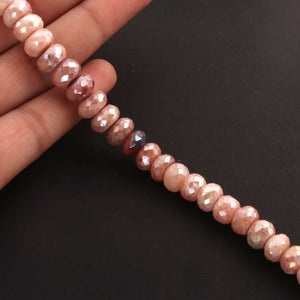 1  Long Strand Peach Moonstone Silver Coated Faceted Roundels -Round Shape Roundels 10mmx8mm-9  Inches BR2252 - Tucson Beads