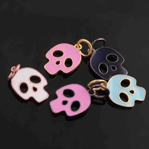 1 Pc Pave Diamond Bakelite Skull Charm Pendant 925 Sterling Silver , Yellow & Rose Gold Vermeil - Skull Enamel Pendant - 12mmX17mm PD1615