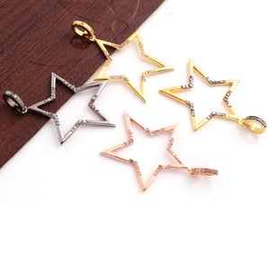 1 PC Antique Finish Pave Diamond Designer Star Pendant - 925 Sterling Silver, Vermeil ,Yellow & Rose Gold - Diamond Pendant 39mmx27mm PD1777