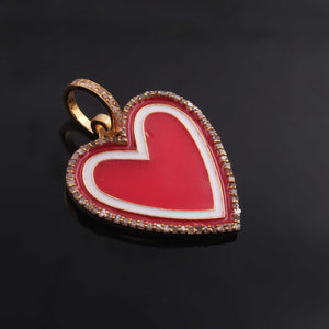 1 Pc Pave Diamond Pendant,  Yellow Gold Vermeil , Bakelite Heart Charm, Enamel Heart Pendant 27mmx25mm PD1951