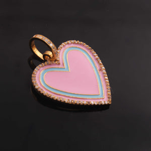 1 Pc Pave Diamond Pendant,  Yellow Gold Vermeil , Bakelite Heart Charm, Enamel Heart Pendant 27mmx25mm PD1951