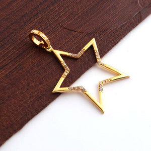 1 PC Antique Finish Pave Diamond Designer Star Pendant - 925 Sterling Silver, Vermeil ,Yellow & Rose Gold - Diamond Pendant 39mmx27mm PD1777