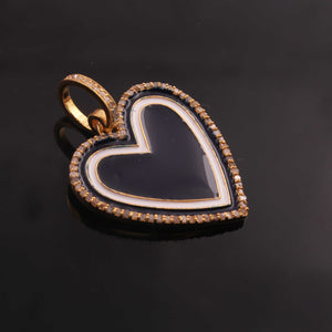 1 Pc Pave Diamond Pendant,  Yellow Gold Vermeil , Bakelite Heart Charm, Enamel Heart Pendant 27mmx25mm PD1951