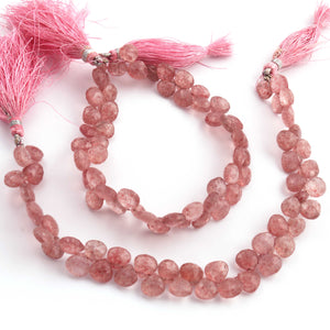 1 Strand Strawberry Quartz Faceted Briolettes -Heart Shape Briolettes - 8mm-8mm - 8 inches - BR01722 - Tucson Beads