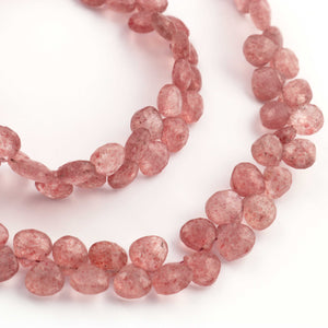 1 Strand Strawberry Quartz Faceted Briolettes -Heart Shape Briolettes - 8mm-8mm - 8 inches - BR01722 - Tucson Beads