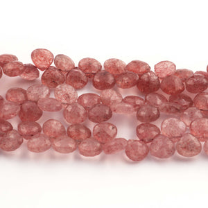 1 Strand Strawberry Quartz Faceted Briolettes -Heart Shape Briolettes - 8mm-8mm - 8 inches - BR01722 - Tucson Beads