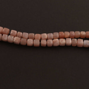 1 Strand Peach Moonstone Faceted Cube Briolettes - Box shape Beads -5mm-7mm - 8 Inches BR0638