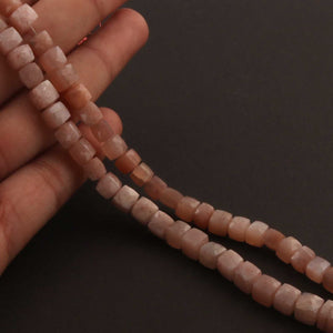 1 Strand Peach Moonstone Faceted Cube Briolettes - Box shape Beads -5mm-7mm - 8 Inches BR0638