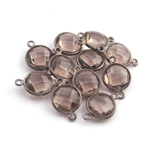 10 Pcs Smoky Quartz Oxidized Sterling Silver Faceted Round Shape Double Bail Connector 17mmx11mm SS070 - Tucson Beads