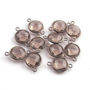 10 Pcs Smoky Quartz Oxidized Sterling Silver Faceted Round Shape Double Bail Connector 17mmx11mm SS070 - Tucson Beads