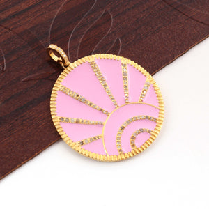 1 Pc Beautiful Pave Diamond Sun Bakelite Charm- 925 Sterling Silver ,Vermeil ,Yellow & Rose Gold Vermeil Enamel  Designer Sun Pendant 36mm PD1782