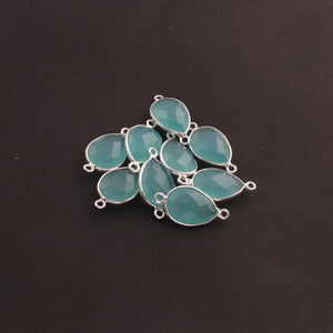 9 Pcs Blue Aqua Chalcedony Faceted 925 Sterling Silver Pear Connector - 20mmx11mm SS298 - Tucson Beads