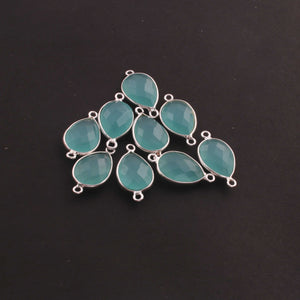 9 Pcs Blue Aqua Chalcedony Faceted 925 Sterling Silver Pear Connector - 20mmx11mm SS298 - Tucson Beads