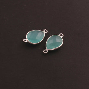 9 Pcs Blue Aqua Chalcedony Faceted 925 Sterling Silver Pear Connector - 20mmx11mm SS298 - Tucson Beads