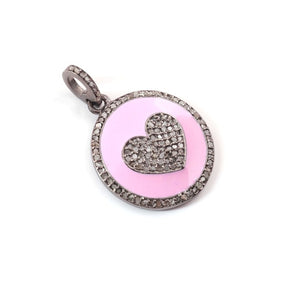 1 PC Pave Diamond Round Bakelite Heart Charm Over 925 sterling Silver Enamel Pendant - 23mmx21mm PD1789 - Tucson Beads