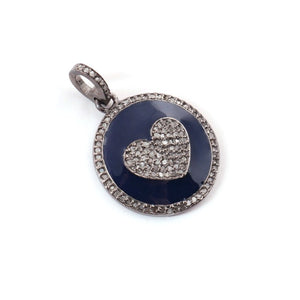 1 PC Pave Diamond Round Bakelite Heart Charm Over 925 sterling Silver Enamel Pendant - 23mmx21mm PD1789 - Tucson Beads