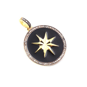 1 Pc Beautiful Pave Diamond Round Bakelite Sun Pendant- 925 Sterling Silver ,Vermeil & Yellow, Rose Gold Vermeil Enamel Designer Sun Pendant 26mmx24mm PD1792 - Tucson Beads