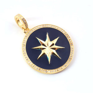 1 Pc Beautiful Pave Diamond Round Bakelite Sun Pendant- 925 Sterling Silver ,Vermeil & Yellow, Rose Gold Vermeil Enamel Designer Sun Pendant 26mmx24mm PD1792 - Tucson Beads