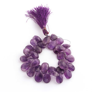 1 Strand Amethyst Faceted Briolettes - Pear Shape Briolettes  9mmx7mm-12mmx7mm- 7 Inches BR4224