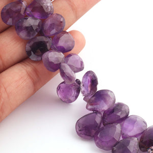 1 Strand Amethyst Faceted Briolettes - Pear Shape Briolettes  9mmx7mm-12mmx7mm- 7 Inches BR4224