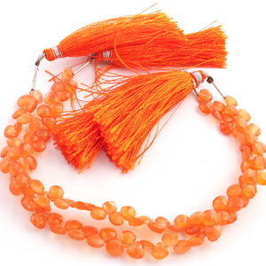 1 Long Strand Carnelian Faceted Briolettes - Heart Shape Briolettes  7mm-6mm 9 Inches BR252