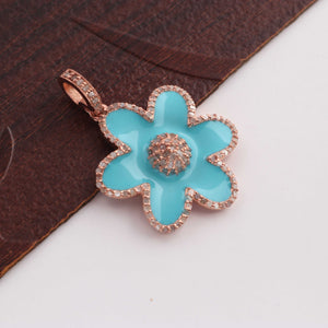 1 Pc Pave Diamond Flower Bakelite Charm Pendant - 925 Sterling Silver, Vermeil & Yellow/ Rose Gold Vermeil- Flower Enamel Pendant 26mmx24mm PD1798 - Tucson Beads