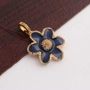 1 Pc Pave Diamond Flower Bakelite Charm Pendant - 925 Sterling Silver, Vermeil & Yellow/ Rose Gold Vermeil- Flower Enamel Pendant 26mmx24mm PD1798 - Tucson Beads