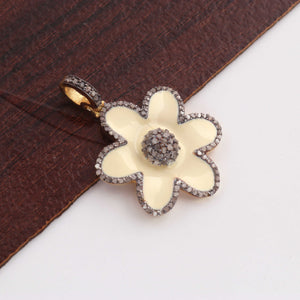 1 Pc Pave Diamond Flower Bakelite Charm Pendant - 925 Sterling Silver, Vermeil & Yellow/ Rose Gold Vermeil- Flower Enamel Pendant 26mmx24mm PD1798 - Tucson Beads