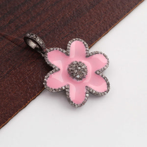 1 Pc Pave Diamond Flower Bakelite Charm Pendant - 925 Sterling Silver, Vermeil & Yellow/ Rose Gold Vermeil- Flower Enamel Pendant 26mmx24mm PD1798 - Tucson Beads