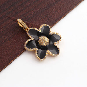 1 Pc Pave Diamond Flower Bakelite Charm Pendant - 925 Sterling Silver, Vermeil & Yellow/ Rose Gold Vermeil- Flower Enamel Pendant 26mmx24mm PD1798 - Tucson Beads