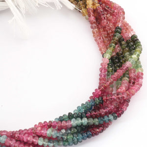 1  Long Strand Multi Tourmaline Smooth Rondelles - Semi Precious Gemstone  Rondelles Beads 4mm-14 Inches BR685