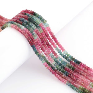 1  Long Strand Multi Tourmaline Smooth Rondelles - Semi Precious Gemstone  Rondelles Beads 4mm-14 Inches BR685