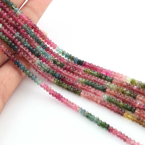 1  Long Strand Multi Tourmaline Smooth Rondelles - Semi Precious Gemstone  Rondelles Beads 4mm-14 Inches BR685