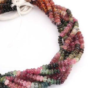 1  Long Strand Multi Tourmaline Smooth Roundelles- Semi Precious Gemstones  Roundelles  Beads 4mm-6mm-14 Inches BR02492