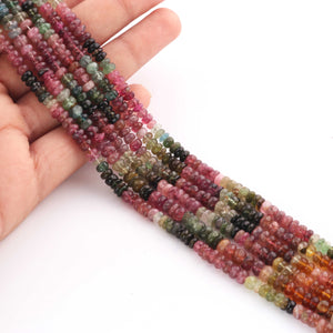 1  Long Strand Multi Tourmaline Smooth Roundelles- Semi Precious Gemstones  Roundelles  Beads 4mm-6mm-14 Inches BR02492