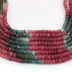 1  Long Strand Multi Tourmaline Smooth Rondelles -Semi Precious Gemstone Roundelles Beads - 4mm-5mm-13.5 Inches BR0417