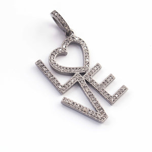 1 PC Pave Diamond " Love " Charm 925 Sterling Silver & Yellow Gold Pendant 27mmx17mm PD1917 - Tucson Beads