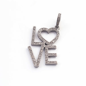 1 PC Pave Diamond " Love " Charm 925 Sterling Silver & Yellow Gold Pendant 27mmx17mm PD1917 - Tucson Beads