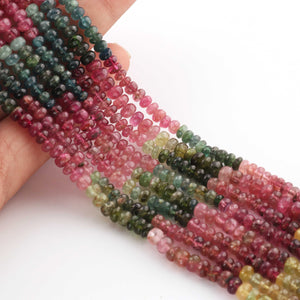 1  Long Strand Multi Tourmaline Smooth Rondelles -Semi Precious Gemstone Roundelles Beads - 4mm-5mm-13.5 Inches BR0417