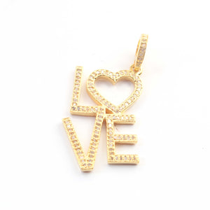 1 PC Pave Diamond " Love " Charm 925 Sterling Silver & Yellow Gold Pendant 27mmx17mm PD1917 - Tucson Beads