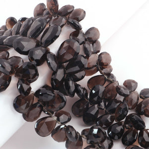 1  Strand Smoky Quartz Faceted Briolettes -Pear Shape  Briolettes  12mmx9mm-21mmx13mm -8 Inches BR03355 - Tucson Beads