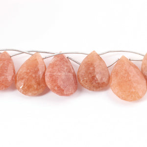 1  Strand Peach Moonstone Faceted Briolettes  - Pear Shape Briolettes - 23mm x 34mm-24mm x19mm, 8 Inches BR03358 - Tucson Beads